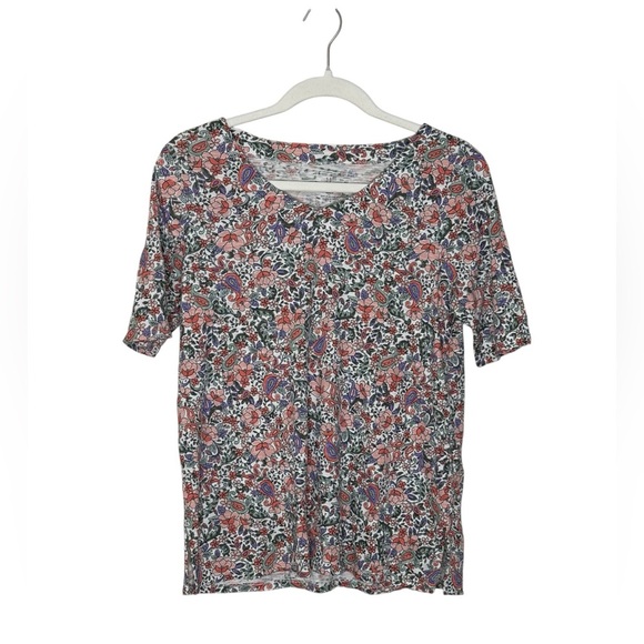 J. Jill Floral V-Neck Slub Pima Cotton Elbow Sleeve Tee 100% Pima Cotton S - Picture 2 of 8
